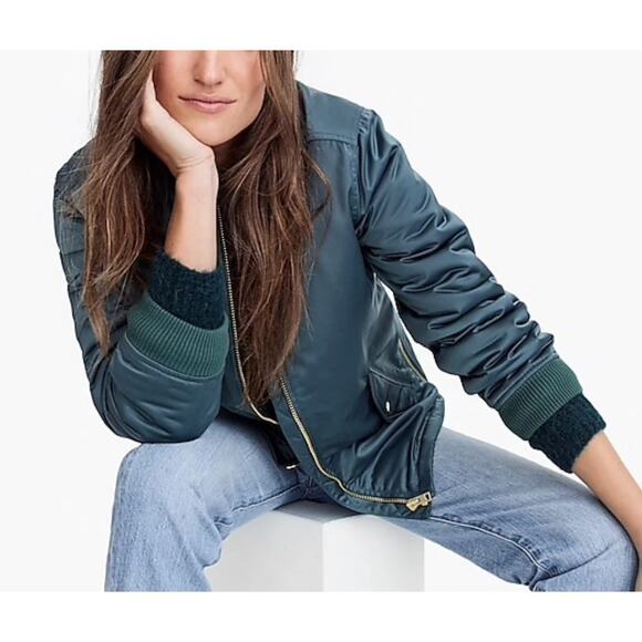 NWOT J.Crew‎ Green Bomber Jacket with Side Zips Quilted Lining, Size Small - Picture 13 of 16